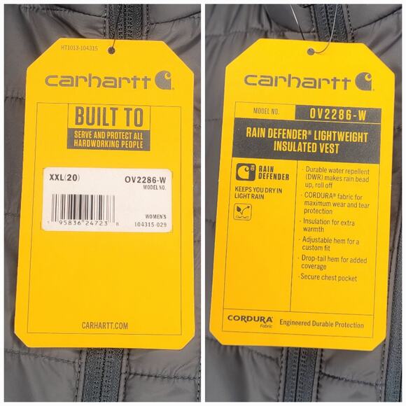 NWT Carhartt 2XL Shadow Gray Rain Defender Nylon Insulated Mock Neck Vest Hiking - Picture 7 of 9